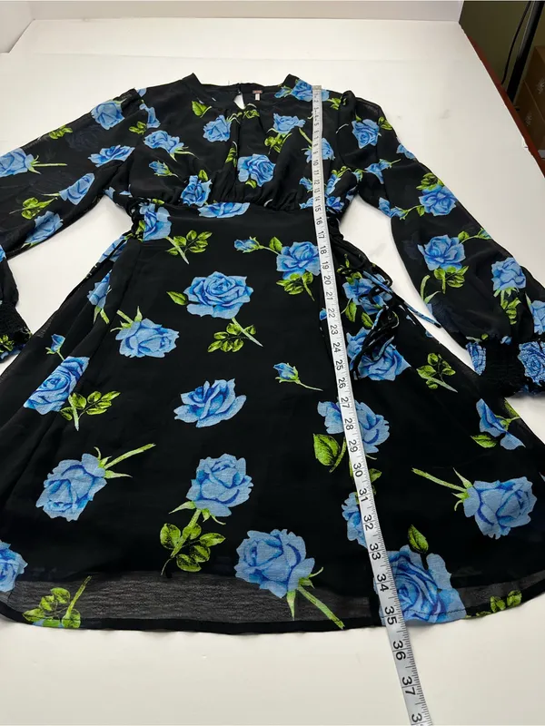 Free People Samantha Lace Up Mini Dress Black Floral Blue Combo Womens Large - Image 8