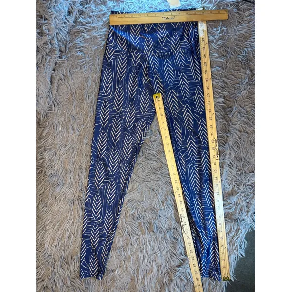 Onzie Flow Blue White Geometric Chevron High Waisted Yoga Leggings XS - Image 2