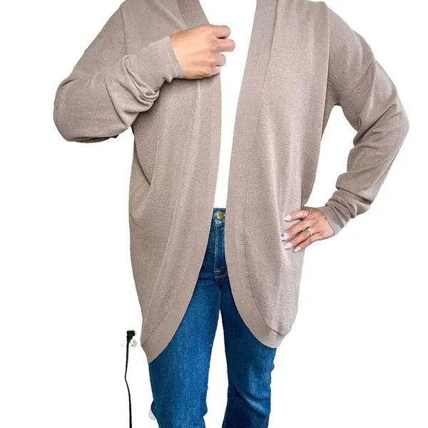 Babaton Taupe Open Front Long Cocoon Cardigan XS - Image 3