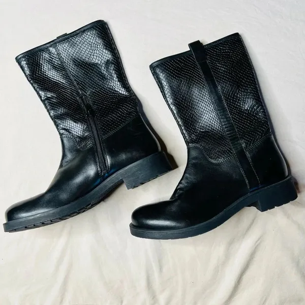 Geox Women's Rawelle Biker Boots Black Snakeskin Embossed Leather Size 36 US 6 - Image 8