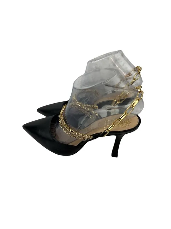 *Vince Camuto Ashna Heels Womens Size 7 Black Leather Gold Chain Slingback NWOB - Image 10