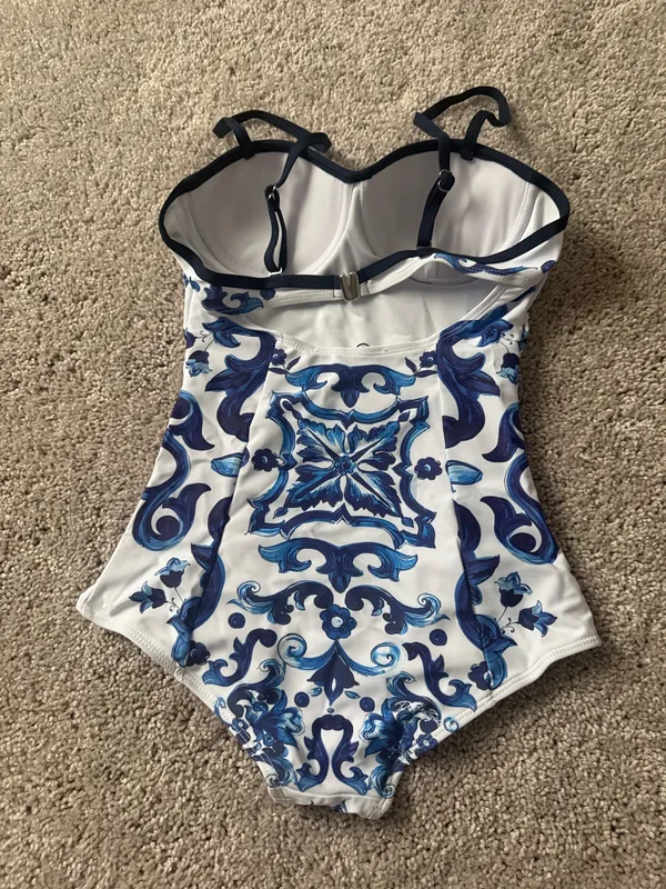 Women’s Blue & White Pattern Swimsuit - Image 3
