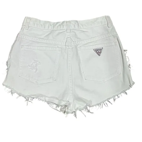 Vintage GUESS Women's White High-Waisted Cut-Off Denim Shorts Standard Size 12 - Image 5