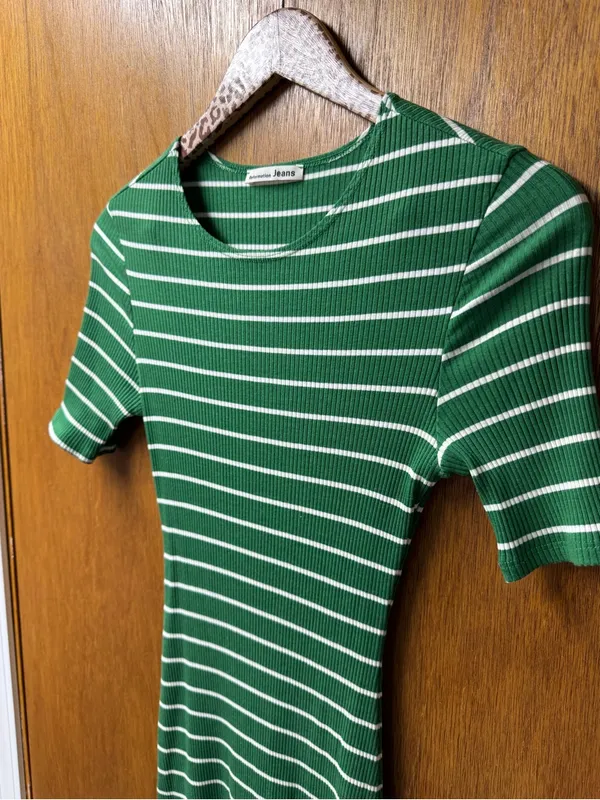 Reformation Jeans Kendy Short Sleeve Knit Sweater Dress Striped Green Small - Image 9