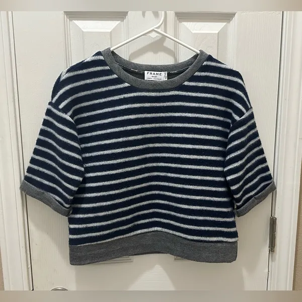 FRAME short sleeve cropped striped sweater size XS - Image 11