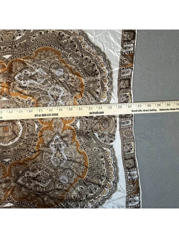 Vintage Square Mandala Pattern Silky Scarf in Cream and Brown Boho Medallion - Image 10