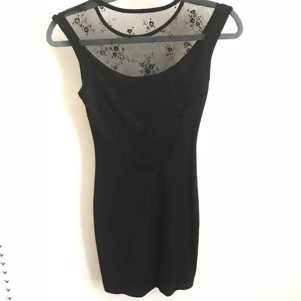 Black Short Dress w/Lace Neckline & Scoop Back - Image 3