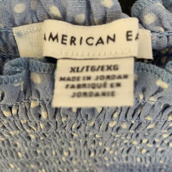American Eagle Light Blue Polka Dot Smocked Crop Blouse XL Off-Shoulder no tags - Image 5