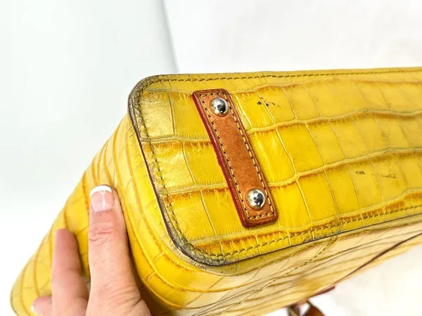 Dooney & Bourke Croco Embossed Sunburst Yellow Leather Lexington Shopper Tote - Image 13