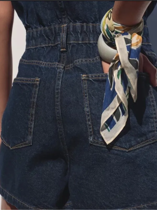 Zara Dark Blue Denim Romper - Image 5
