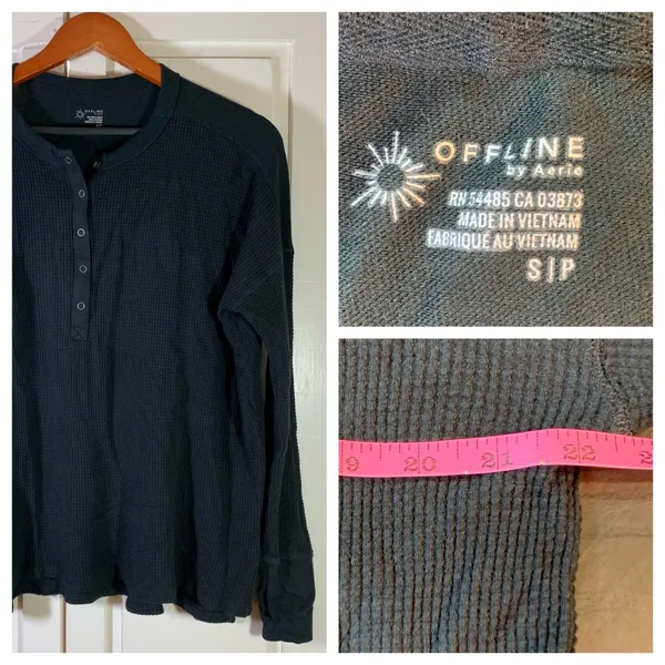 OFFLINE by Aerie‎ Waffle Knit Henley Top Long Sleeve Thumb Hole Small Cozy - Image 2