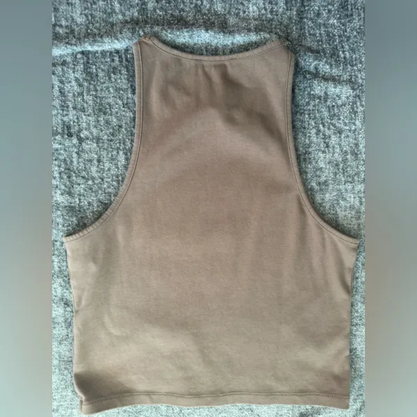 Zara Sleeveless Ribbed High-Neck Tank Top in Tan - Image 3
