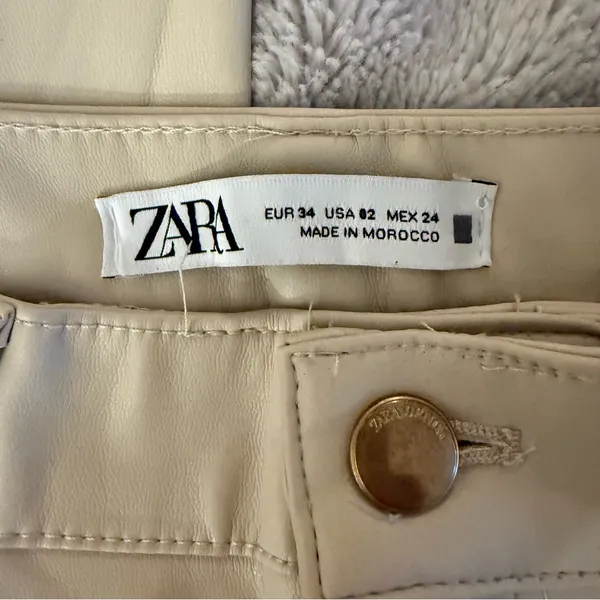 Zara Cream Faux Leather Pants - Image 5