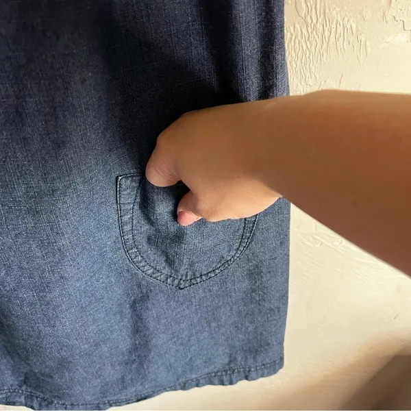 Vintage Mossimo Smocked Strapless Chambray Dress‎ - Image 4