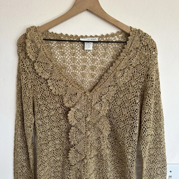 Vintage Y2K Crochet Silk Cotton Newport News Top M Sheer Ruffle Regency Fairy - Image 2
