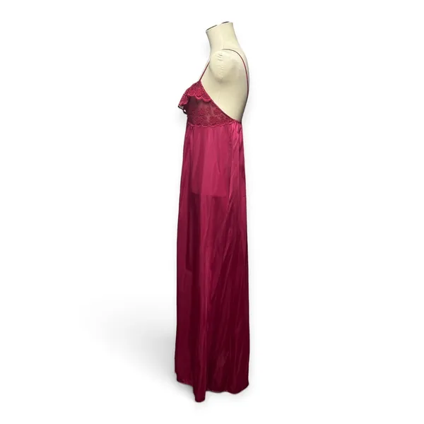 Maidenform Vintage Made in USA Union Made Lace Satin Nightgown Burgundy Medium - Image 3