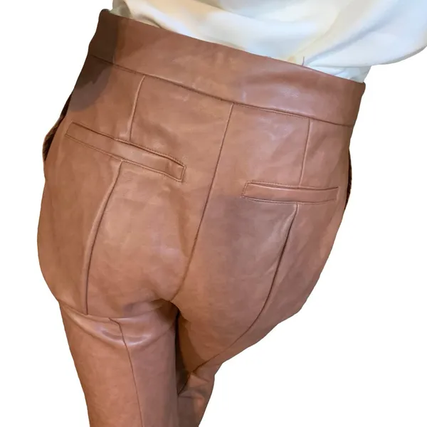 Avec Les Filles Brown Faux Leather Flare Leg Pants (S) - Image 7