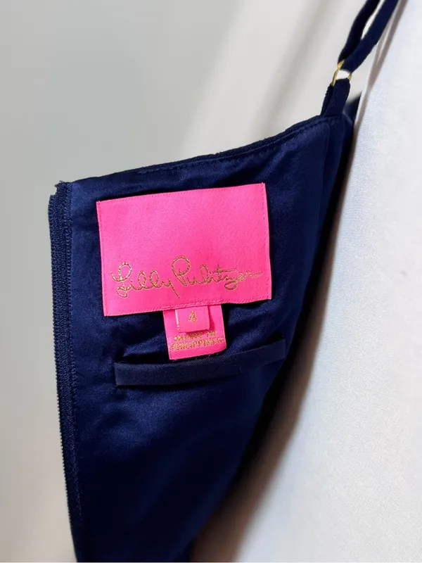 Lilly Pulitzer Navy Wide Leg Jumpsuit 4 Wedding Guest Cocktail Resort Coastal - Image 3