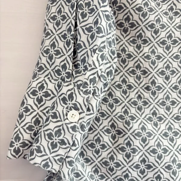 Zara Linen Floral‎ Print Button-up Shirt Tunic, 3/4 Sleeve, White/Blue XSmall - Image 5