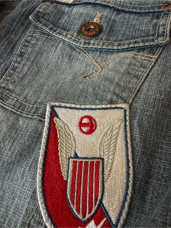 Indigo Red Vintage Y2K Denim Jacket Women’s XL Light Wash - Image 6