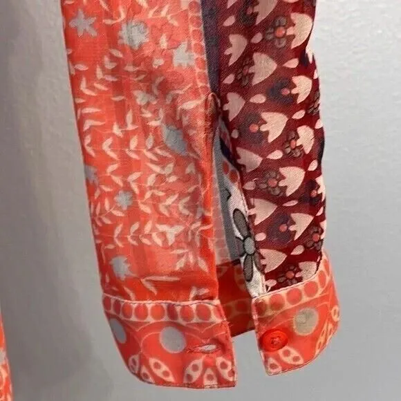 Free People Moonlight Mile Woven Top Hot Coral Floral Size Small‎ - Image 4