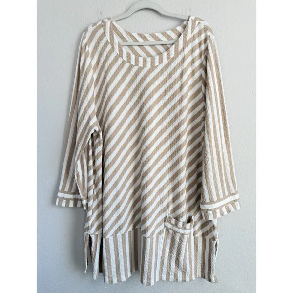 Soft Surroundings Women's Beige White Stripe Glorieta Tunic Crew Neck Size 2X‎ - Image 4