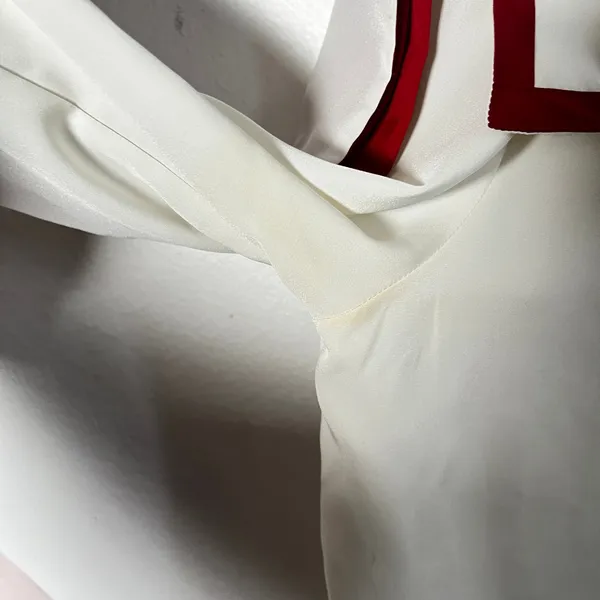 Vintage 90s 80s‎ Blouse Top Womens 10 Cream Bib Collar Retro Nautical Career - Image 4