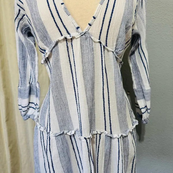 Blue Island‎ Women Boho Swim Cover Up Blue/White/Stripe Long Bell Sleeve Sz S - Image 2