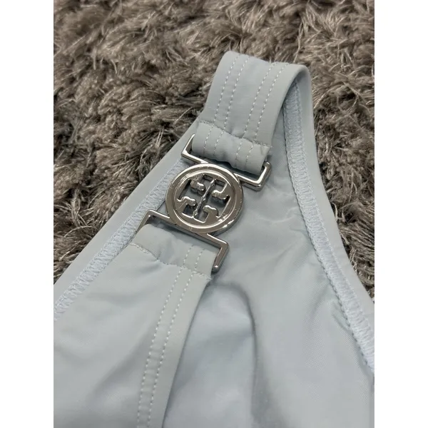 Tory Burch Miller Light Blue Bikini Bottom Low Rise Silver Logo Buckle Size L - Image 4