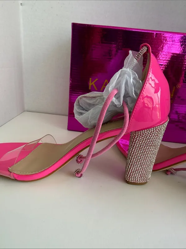 KAYLEEN By Los Angeles Hot Pink Rhinestone Block Heel Sandals - Style Talla - Image 5