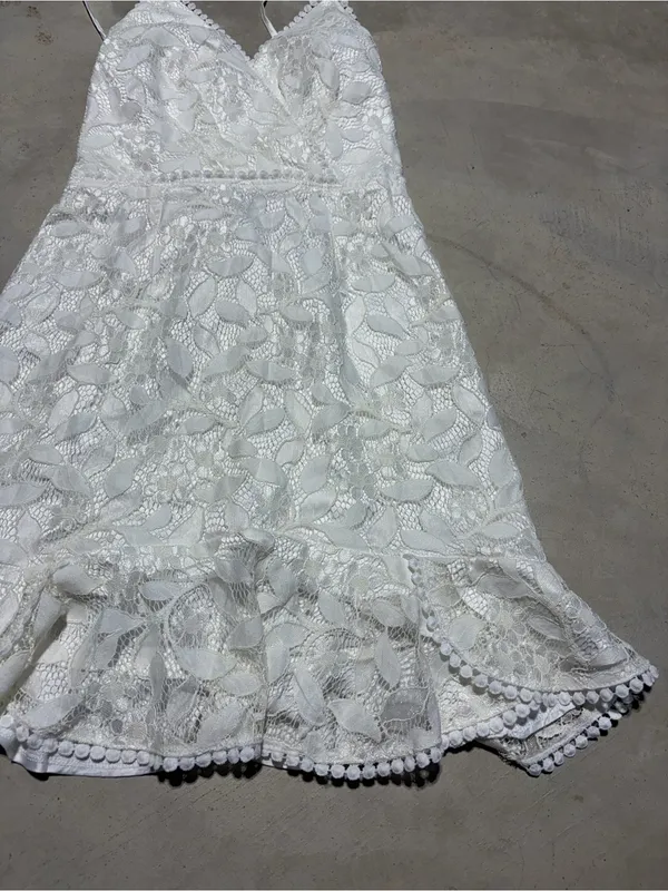 Saints + secrets White Lace Spaghetti-Strap Mini Dress medium bridal - Image 5