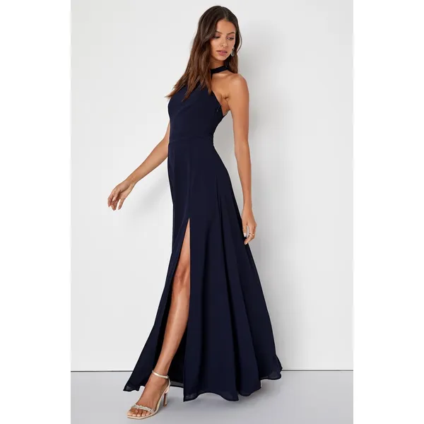 Lulus Confidently Charismatic Navy Blue Backless Halter Maxi Dress Large NWT - Image 4