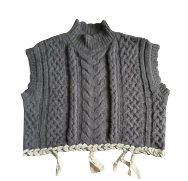 NEW Boho Elie Tahari Gray Cropped Cable Knit Mohair Blend Gray Cottage - Image 2