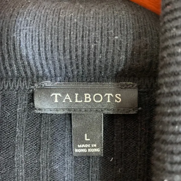 Talbots Womens Black Ribbed‎ Turtleneck Sweater Button Cuff Cotton Blend Size L - Image 2