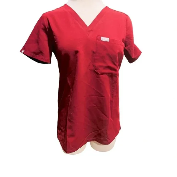 FIGS Essential 1-Pocket Scrub Top in Burgundy Size XS - Image 3