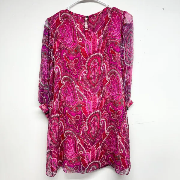 TIBI Women Pink Abstract‎ Long Sleeve Cruved Neckline Mini Dress Size 6 - Image 3