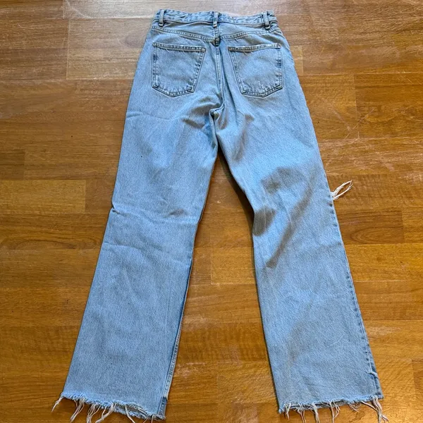 Zara Light Blue Distressed Flare Jeans - Image 3