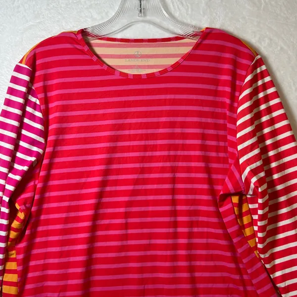 Lands End Womens Large 14-16 Long Sleeve Swim Top Rash Guard Pink‎ Red Orange - Image 3