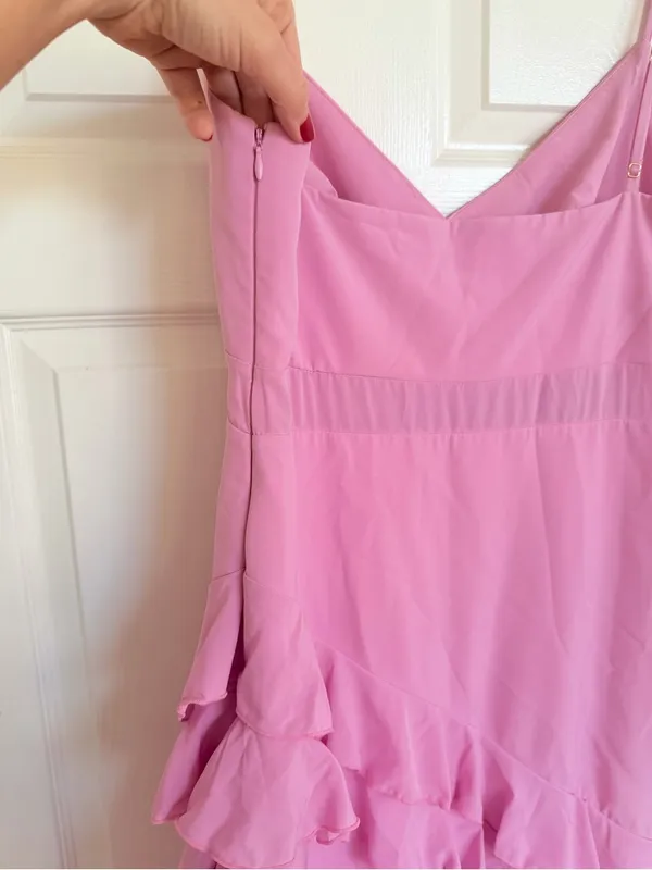 Oh Polly Pink Ruffle Maxi Dress Side Slit Size 10 - Image 7