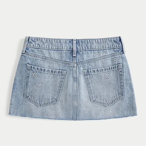 Hollister Low-Rise Star Embroidered Denim Mini Skort NWT - Image 2