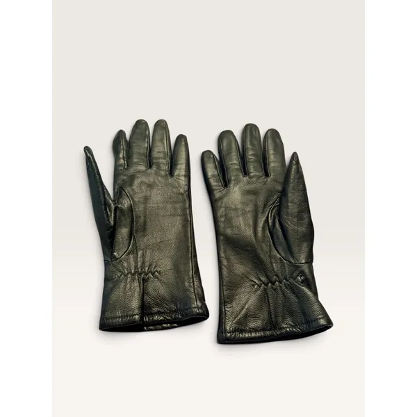 Fownes Black Genuine Leather Lined Gloves Women 7.5 Zigzag Stitch Detail - Image 4