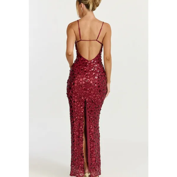 Showpo Backless Maxi Dress Sequins Blaze Size US4 Red - Image 6