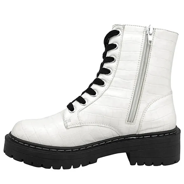 True Craft Women’s White Crocodile Faux Leather Combat Boots - Image 3