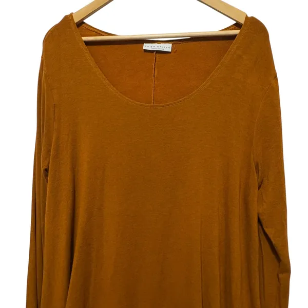 Bryn Walker Women Tunic Top M Burnt Orange Asymmetrical Hem Lagenlook Artwear‎ - Image 3