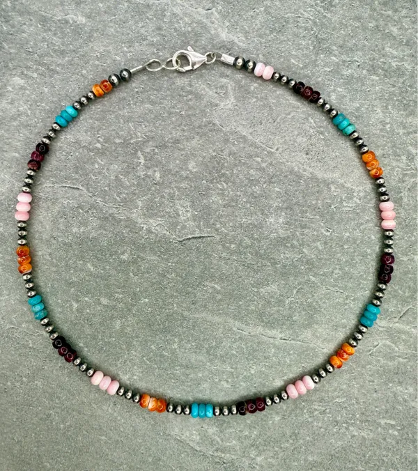 Handmade 15” Navajo Style Sterling Silver Pearls Choker - Image 3