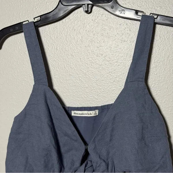 Abercrombie & Fitch‎ Women's Navy Linen Tie-Front Crop Top Size S - Image 4