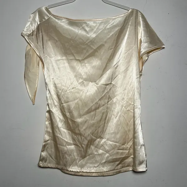 VIDUSSA Womens Cream Satin‎ Cowl Neck Knot Detail Short Sleeve Top Size S - Image 2