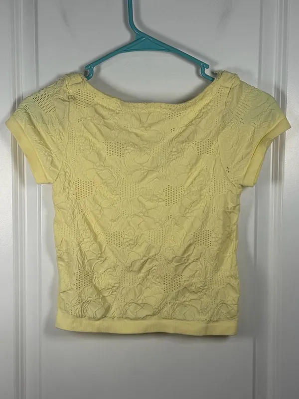 Altar'd State Intimates Yellow Floral Textured Lace Cap Sleeve Crop Top - Image 3