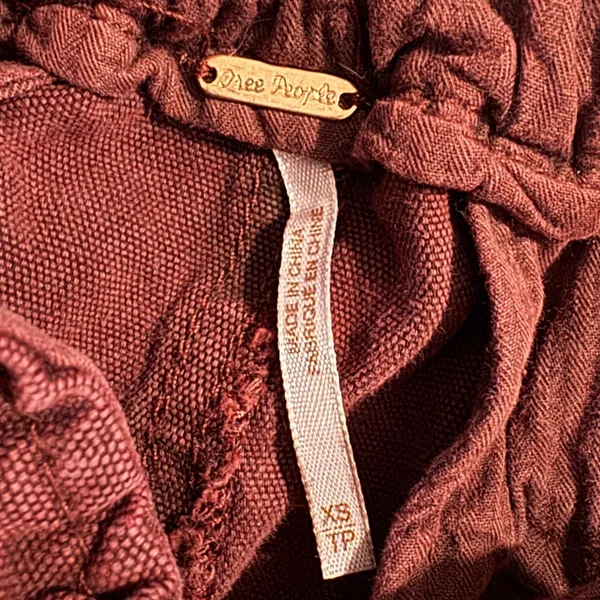 Free People Womens Paperbag Jogger Pants Burgundy‎ Drawstring Cotton XS Boho - Image 3