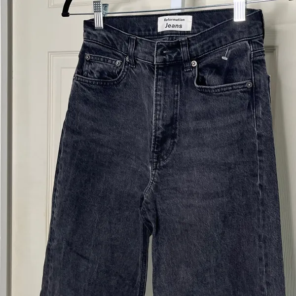 Reformation High Rise Wide Leg Jeans Washed Grey Black Size 24 A31 - Image 4
